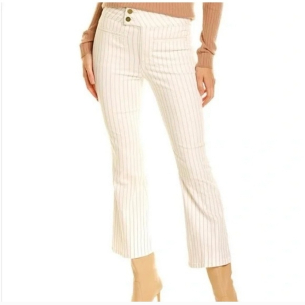 Frame Le Hardy Crop Flare In Delicate Khaki Stripe Size 28